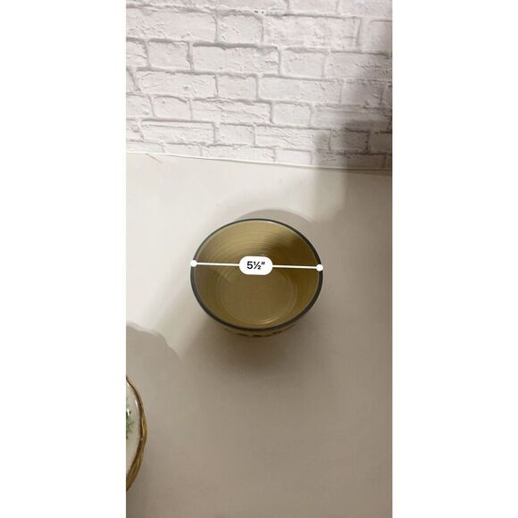 Pfaltzgraff Folk Art Stoneware Bowl Tan Blue Floral Primitive Country 6.25” - Picture 5 of 15